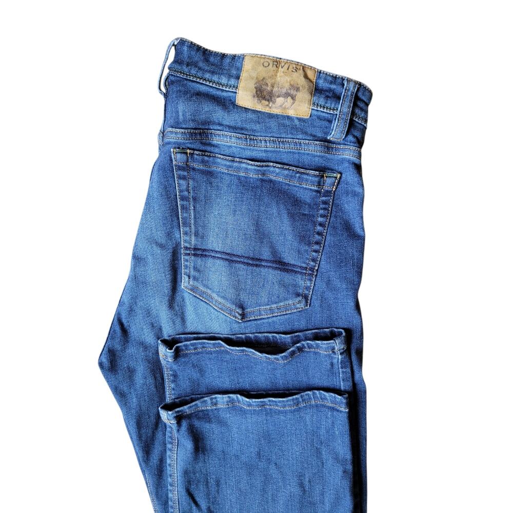Orvis Five Pocket Men's Jeans 33x32 Blue Straight Stretch Denim Made in Colombia